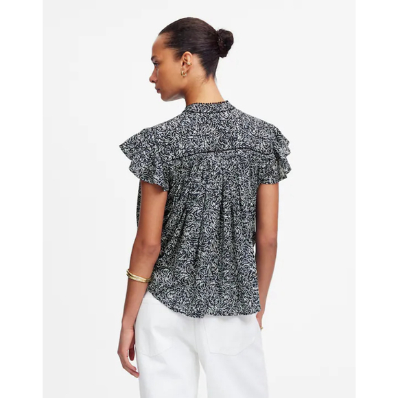 Women's Madewell Shirred Lace-Trim Top in Night Indigo - Picture 3 of 9